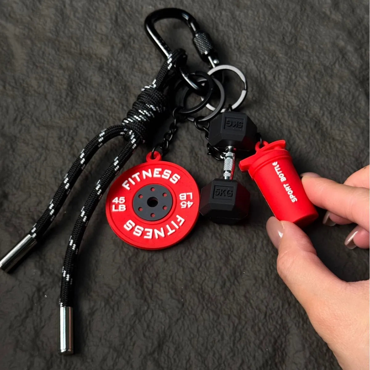 Gym Fitness Keychain Set – Weight Plate, Dumbbell & Shaker Charms
