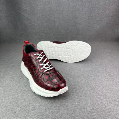 Crocodile Leather Men's Lace-Up Sneakers | Exotic Casual Shoes