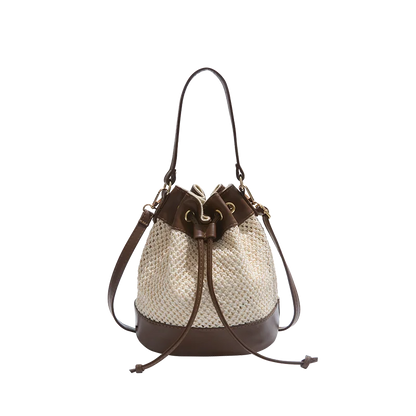 Woven Straw Bucket Bag – Women's Drawstring Crossbody