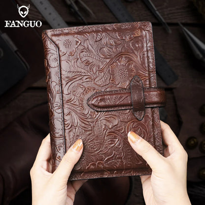 Genuine Leather A6 Notebook Planner – Embossed Journal Organizer