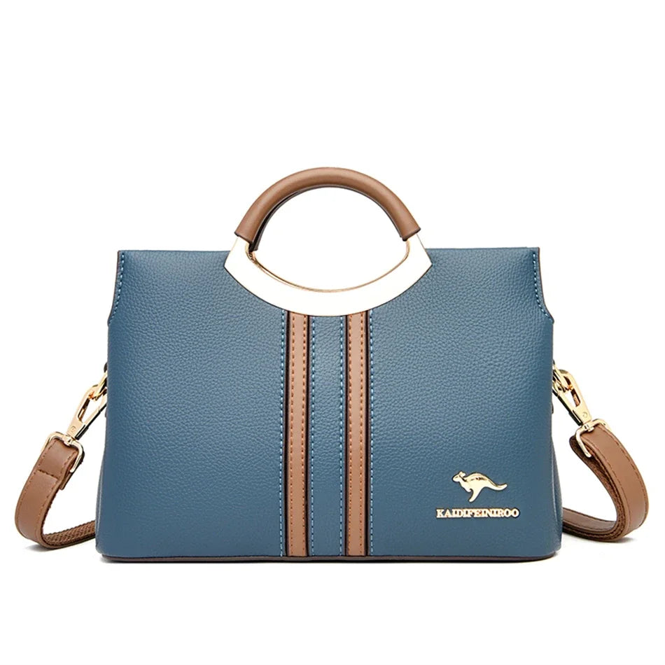 Genuine Leather Crossbody Bag for Women – 3-Layer Designer Shoulder Purse