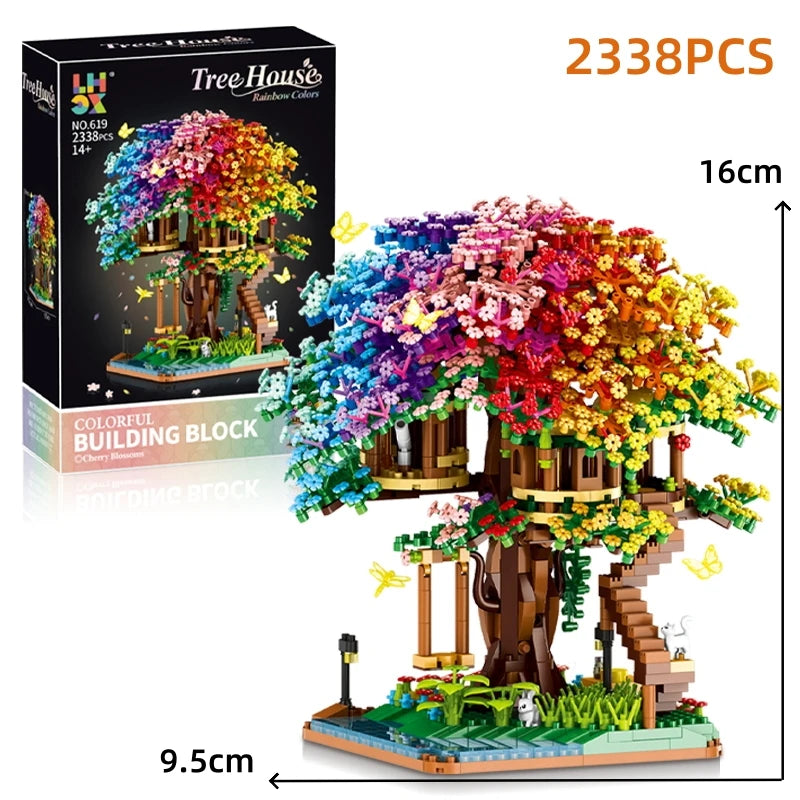 Cherry Blossom Tree House Building Blocks Set – DIY Floral Model Kit