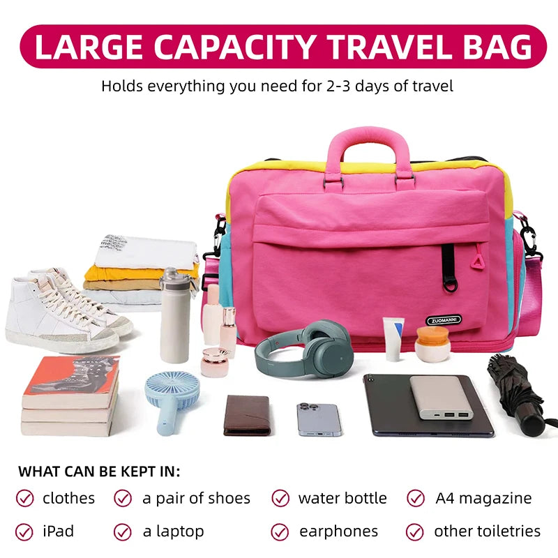 Expandable Travel Duffle Bag – Color Block Weekend Overnight Bag
