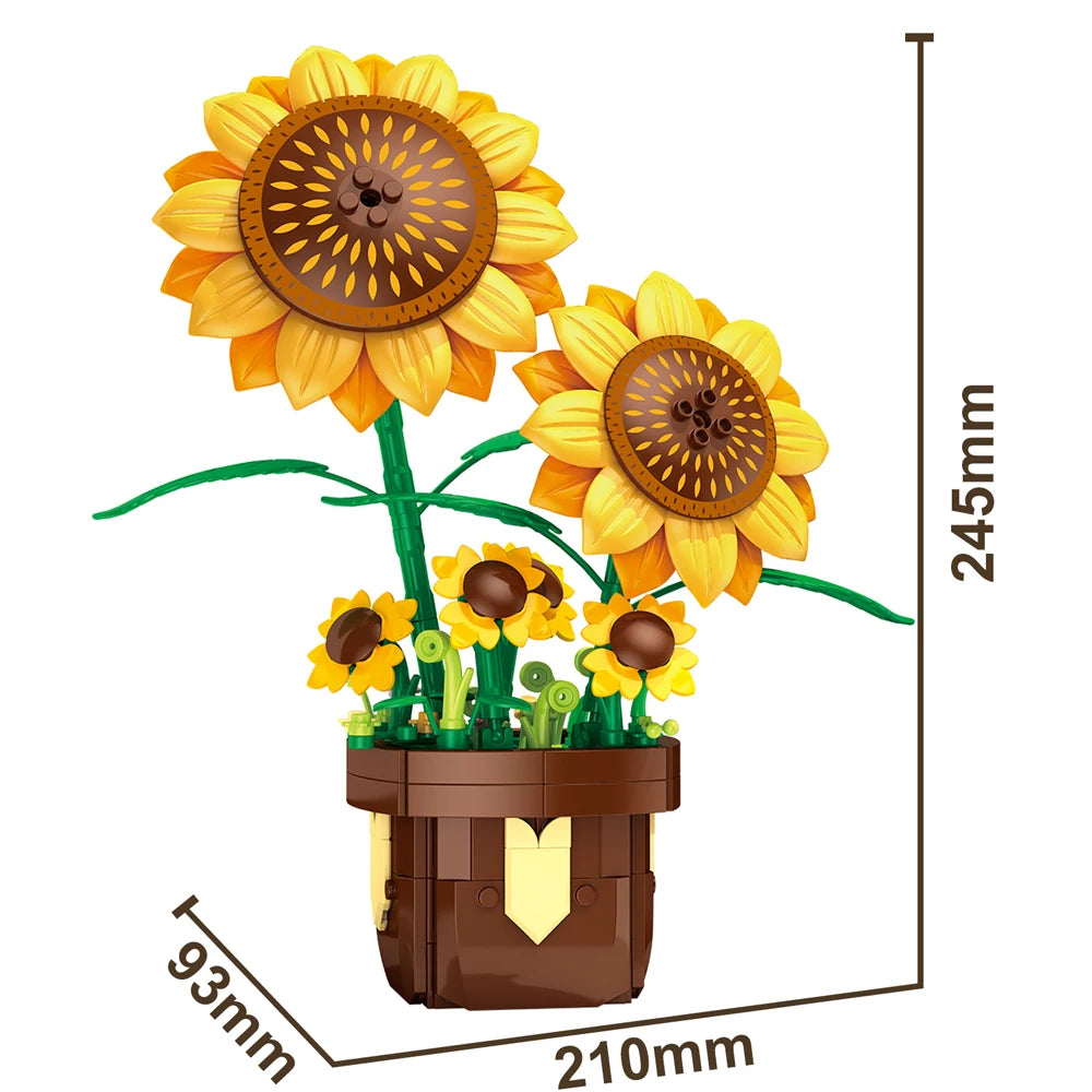 Flower Bouquet Building Blocks – Potted Plant Home Decor Set