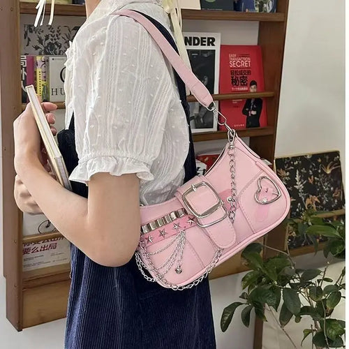 Chain Strap PU Leather Shoulder Bag – Women's Edgy Underarm Purse
