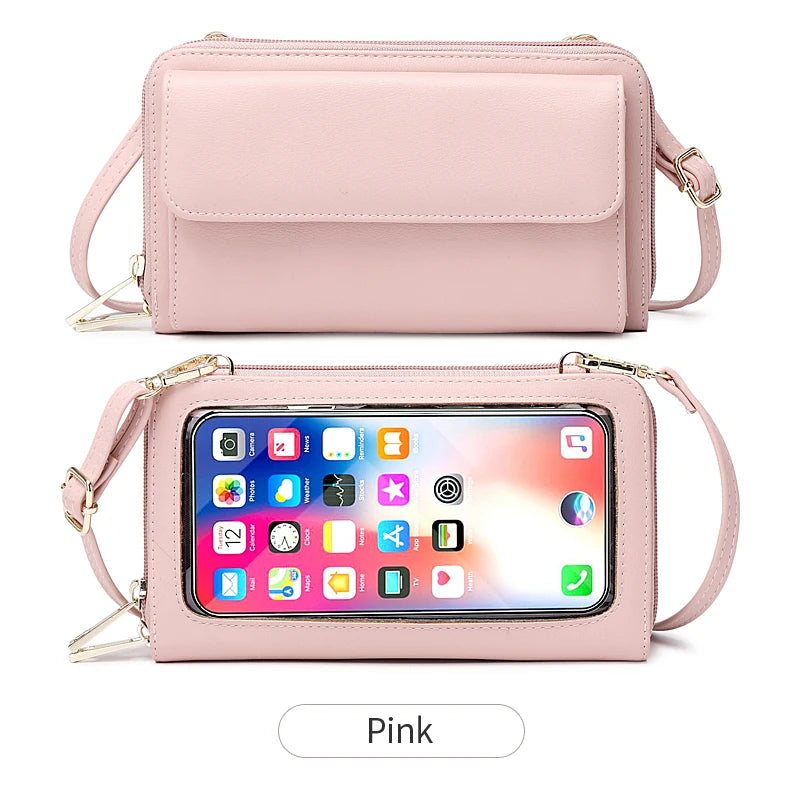 Touchscreen Crossbody Phone Wallet for Women – Zipper Purse with Clear Window