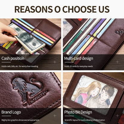 Men's Genuine Leather Long Wallet – Multi-Card Slot Bifold