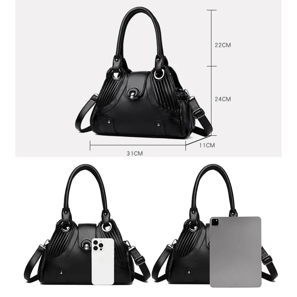 Leather Tote Handbag for Women – Designer Two-Layer Shoulder Bag
