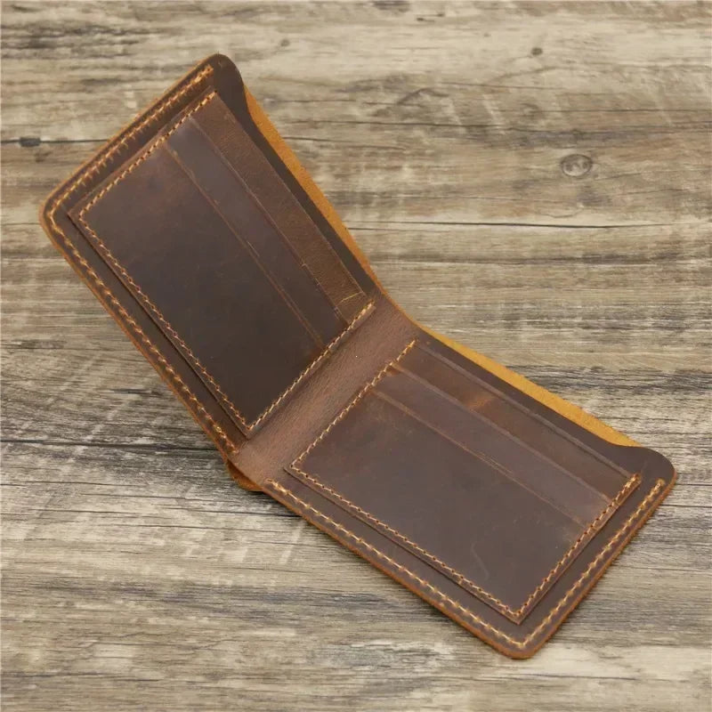 Men's Crazy Horse Leather Bifold Wallet with Card Slots