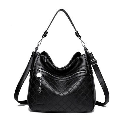 Large Leather Hobo Handbag with Quilted Detail & Shoulder Strap