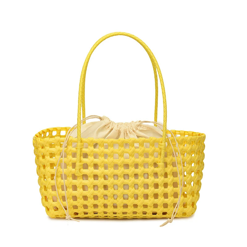 Hollow-Out Woven Basket Tote Bag – Boho Beach Handbag