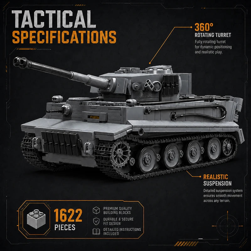 Tiger I Tank MOC Building Set – 1:28 Scale Military Bricks