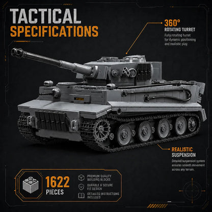 Tiger I Tank MOC Building Set – 1:28 Scale Military Bricks