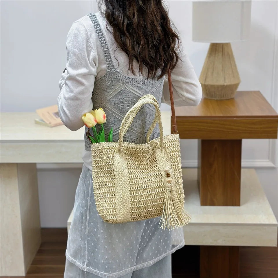 Straw Tote Crossbody Bag – Women's Large Handmade Beach Shoulder Bag