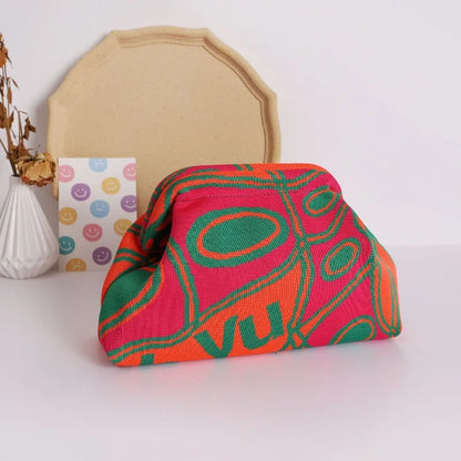 Trendy Knitted Clip Bag Versatile Large Capacity Suitable Storage Bags High-End Pattern Clutch Love