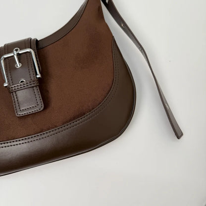 Moods Belt Buckle Design Crossbody Bags Women Pu Suede Commute Underarm Shoulder Hobo Bag Designer