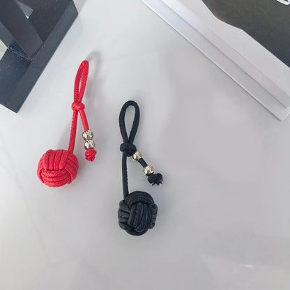 Leather Knot Ball Keychain – Woven Bag Charm & Lanyard