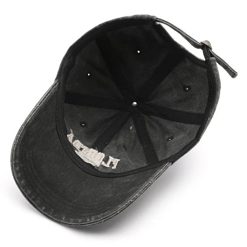 Vintage Washed Baseball Cap – Florida Embroidery Snapback Hat