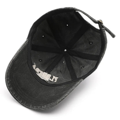 Vintage Washed Baseball Cap – Florida Embroidery Snapback Hat