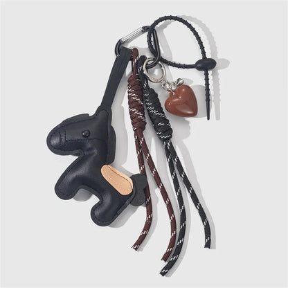 PU Leather Pony Keychain Bag Charm with Braided Rope & Bow