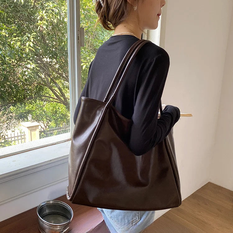 Large PU Leather Tote Bag – Soft Shoulder Bag for Women
