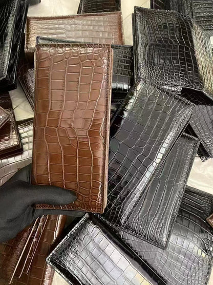 Crocodile Leather Long Wallet for Men – Luxury Multi-Card Bifold