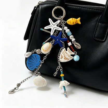 Beach Ocean Keychain Bag Charm with Shell Starfish & Fish Pendants