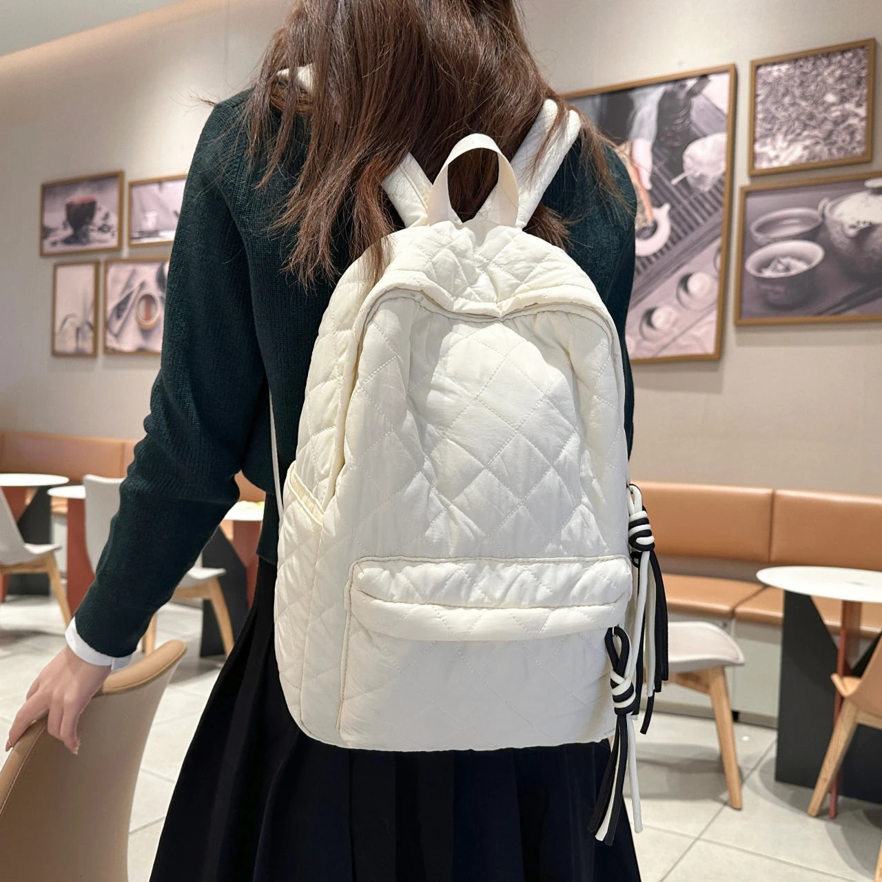 Women's Quilted Backpack with Tassel Detail – Lightweight