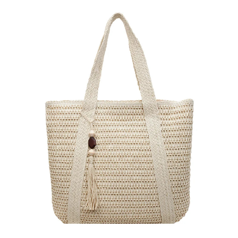 Woven Straw Beach Tote Bag for Women – Large Boho Shoulder Handbag