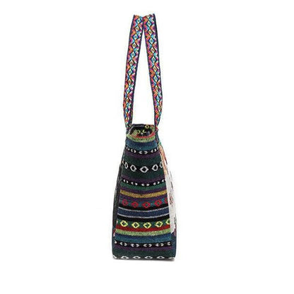 Embroidered Canvas Tote Bag – Ethnic Boho Shoulder Handbag