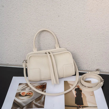 Genuine Leather Mini Boston Bag – Women's Luxury Top Handle Crossbody