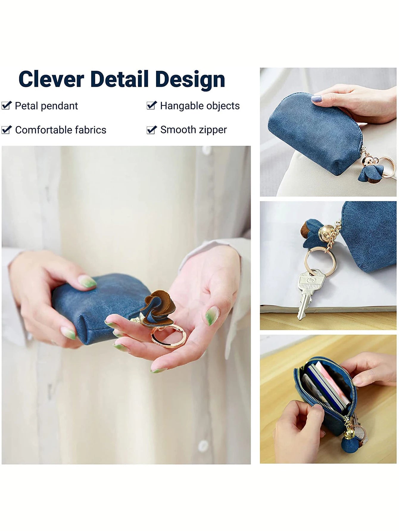Mini PU Leather Coin Purse with Keychain Charm