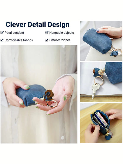 Mini PU Leather Coin Purse with Keychain Charm