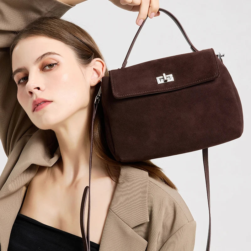 Suede Leather Crossbody Bag for Women – Luxury Designer Shoulder Handbag