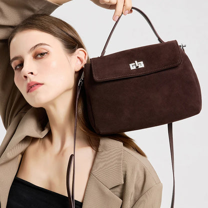 Suede Leather Crossbody Bag for Women – Luxury Designer Shoulder Handbag