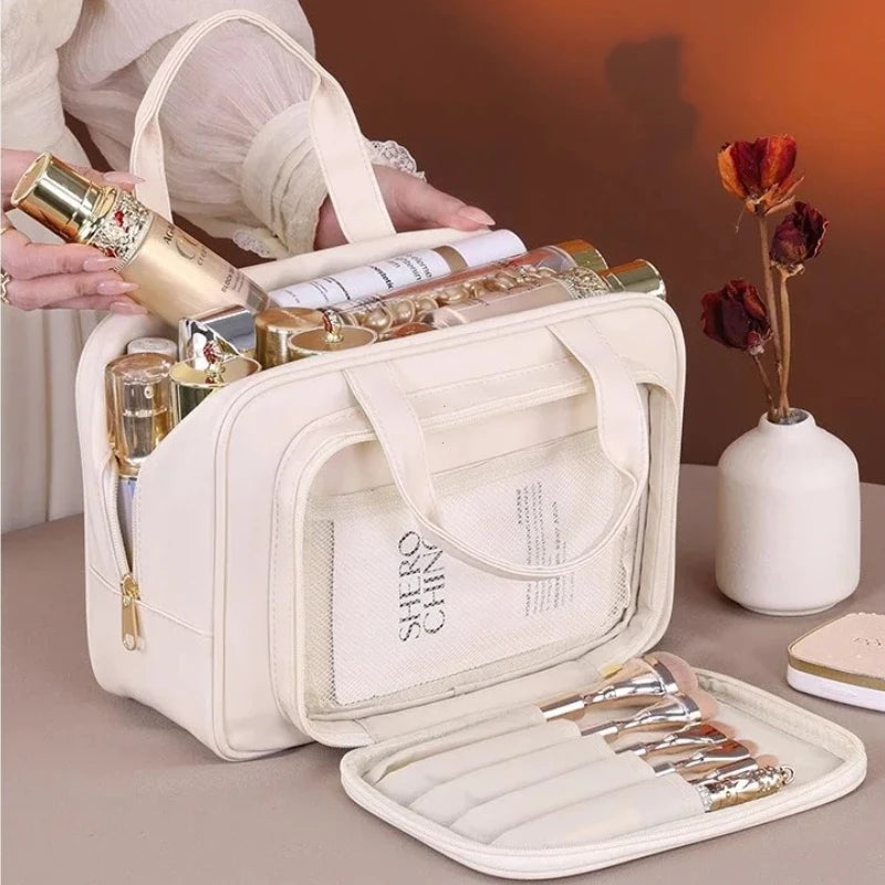 Pu Leather Cosmetic Bag Women Multifunctional Portable Storage Makeup Large Capacity Travel Toiletry