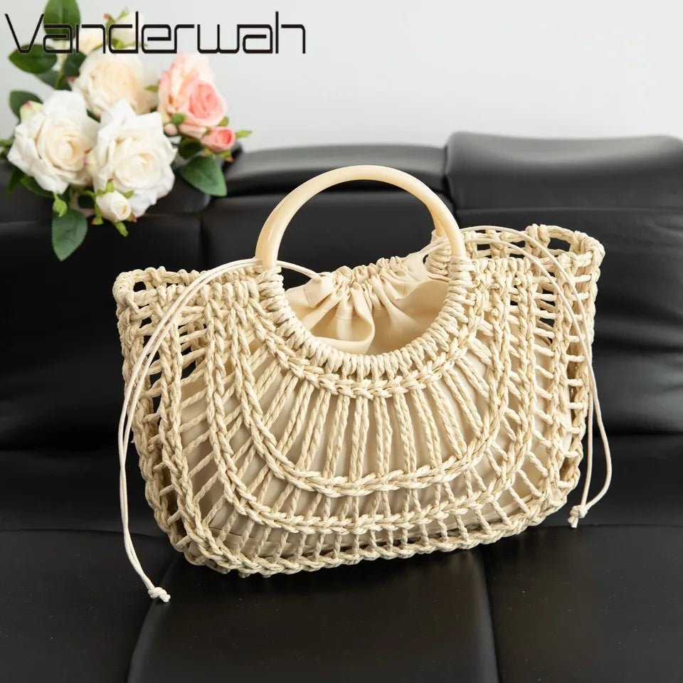 Rattan Woven Straw Bag for Women – Handmade Summer Crossbody Tote