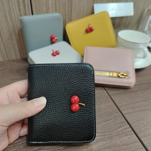 Women's Slim Genuine Leather Wallet – Sweet Cherry Rivet Card Holder