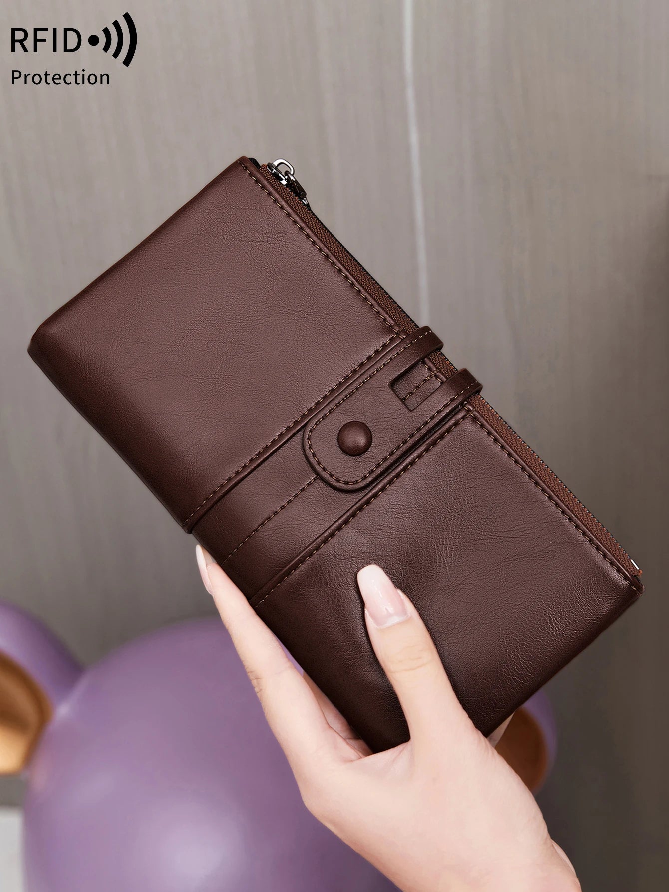 RFID Blocking Women's Long Wallet – Large Capacity Zipper Clutch