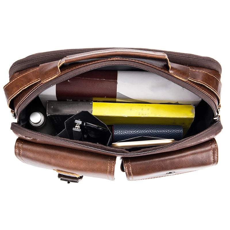 Men's Genuine Leather Crossbody Bag – Retro Cowhide Square Satchel