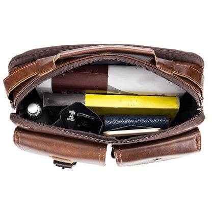 Men's Genuine Leather Crossbody Bag – Retro Cowhide Square Satchel