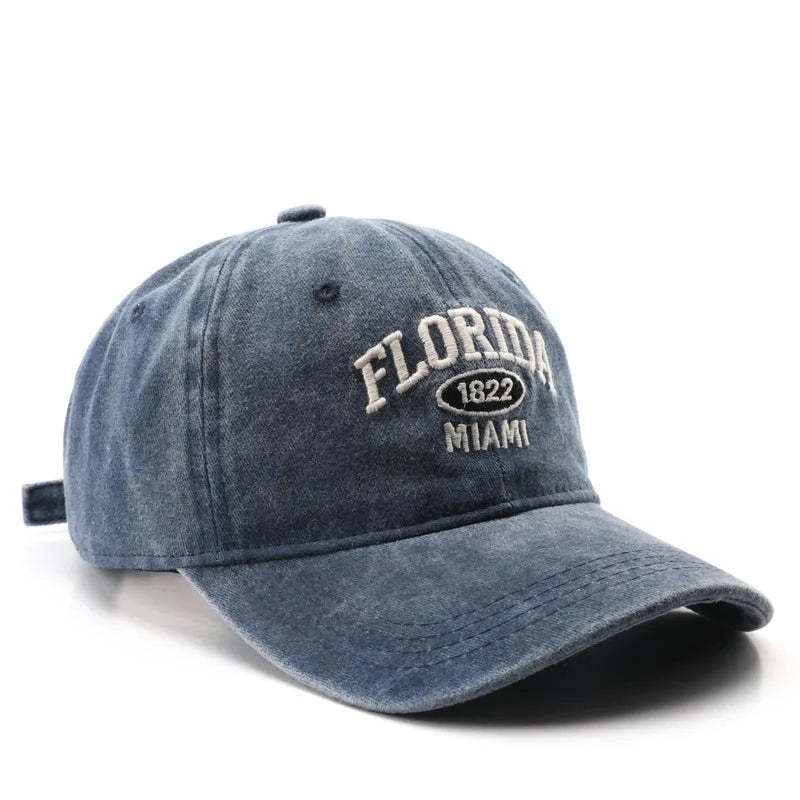 Vintage Washed Cotton Baseball Cap – Embroidered Letter Hat for Men & Women