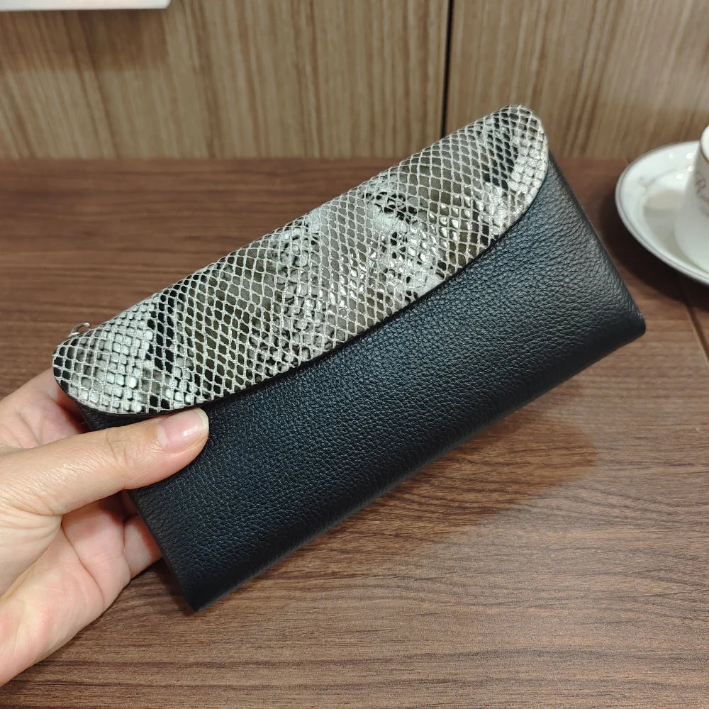 Python Pattern Genuine Leather Long Wallet for Women