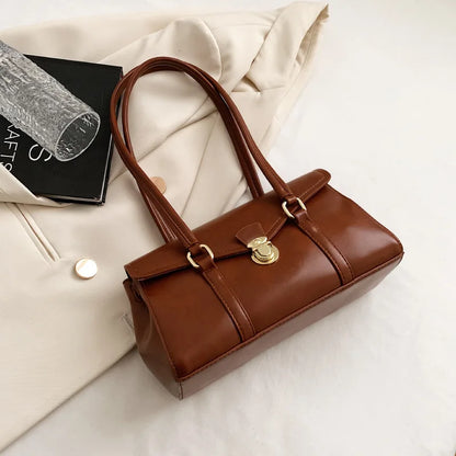 Retro PU Leather Shoulder Bag – Women's Vintage Underarm Tote