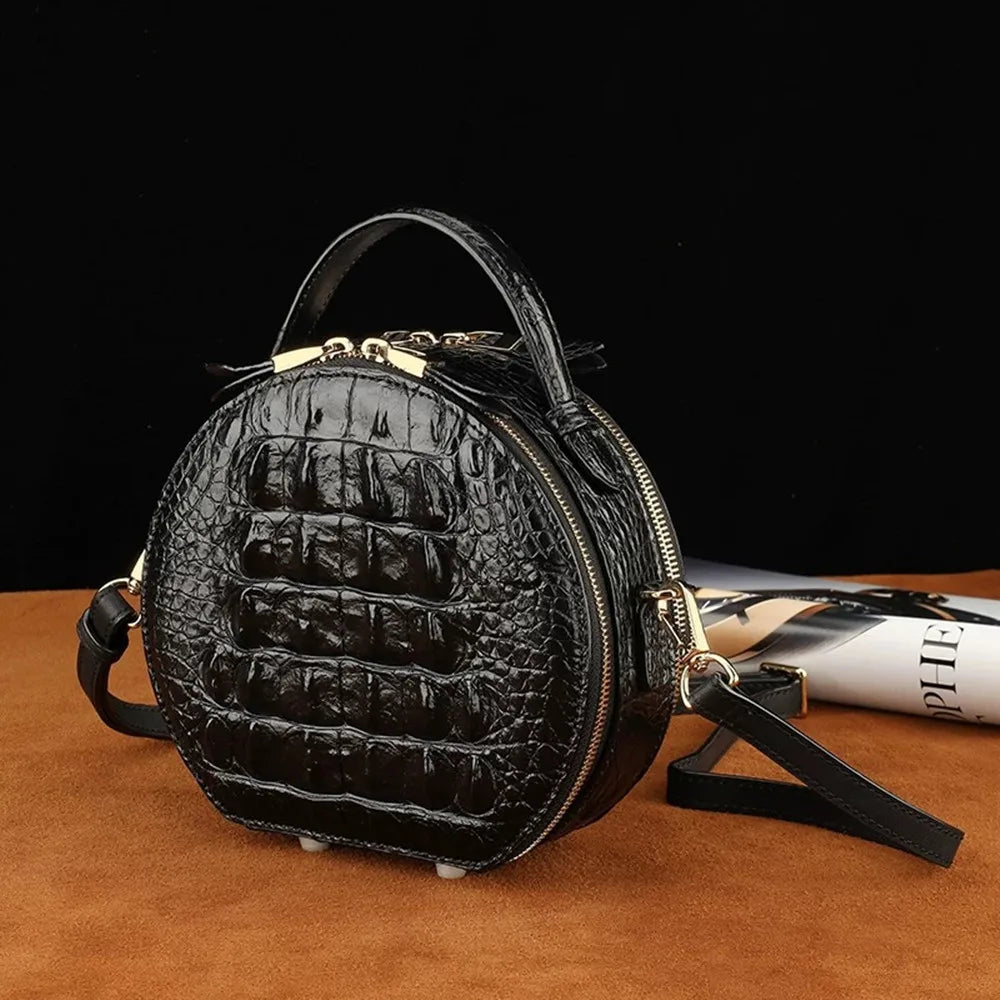 Crocodile Leather Small Round Bag – Women's Crossbody Handbag