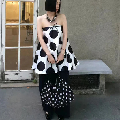 Minimalist Polka Dot Canvas Tote Bag Large Capacity Curved Underarm Shoulder Women Soft Lightweight