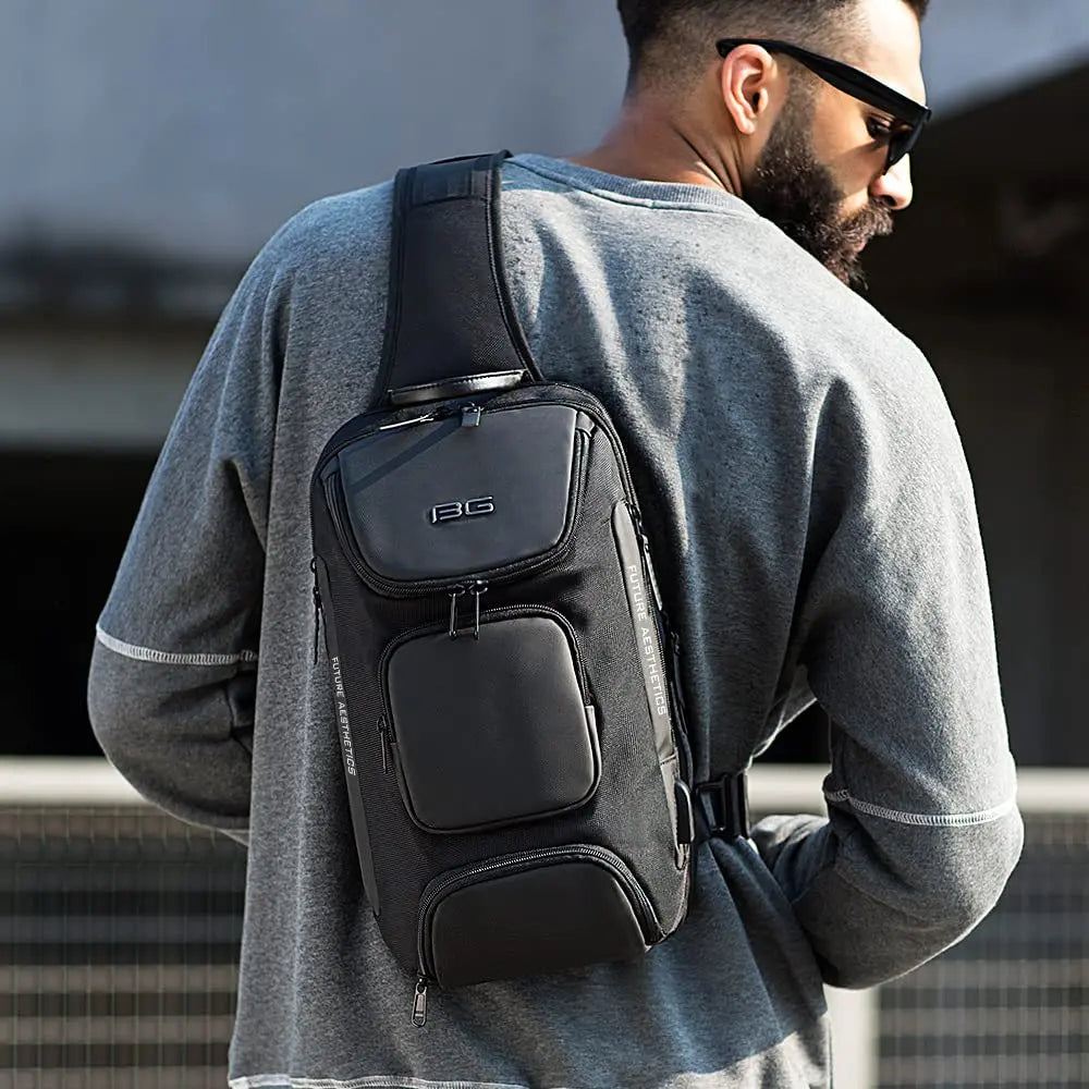 BANGE Men's Anti-Theft Crossbody Sling Bag with USB Charging Port