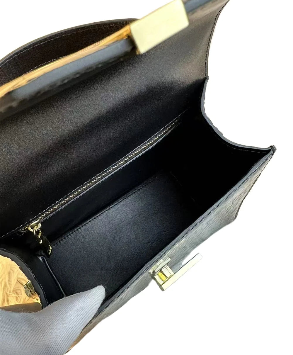 Crocodile Leather Top Handle Crossbody Bag – Black