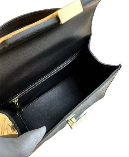 Crocodile Leather Top Handle Crossbody Bag – Black