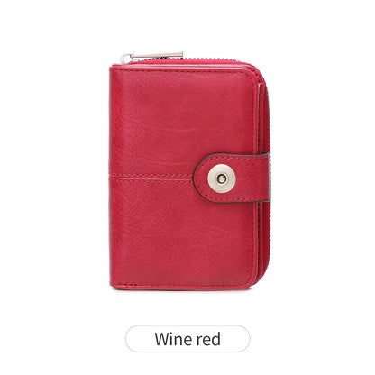 Women's RFID Blocking Short Wallet – Vintage Zipper Coin Purse & Card Holder
